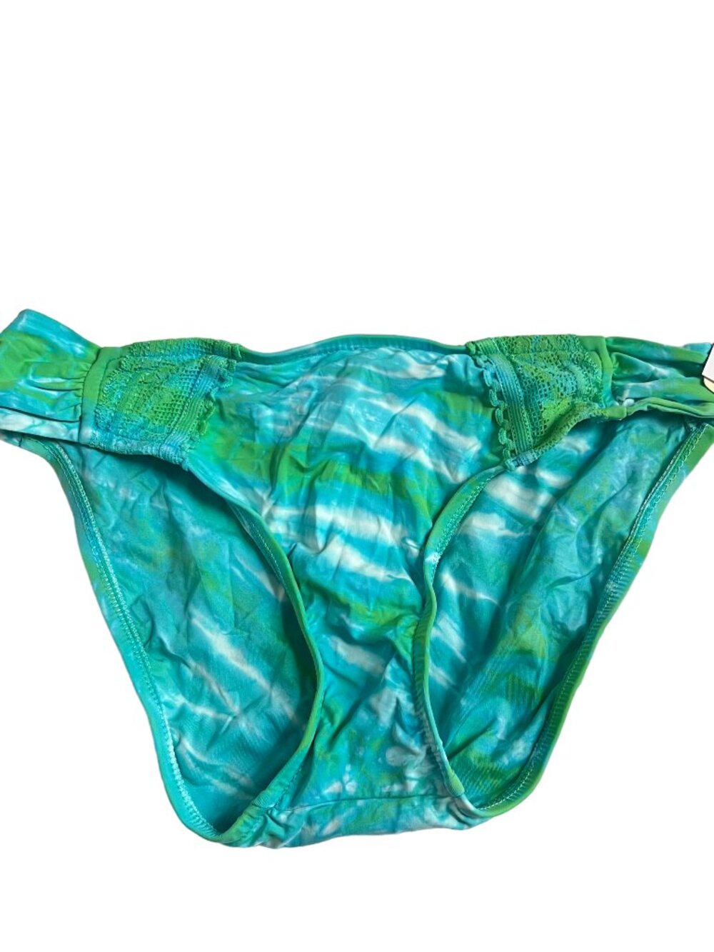 Lucky Brand swimsuit bottoms blue and green tie dye lace trim Small swim bikini